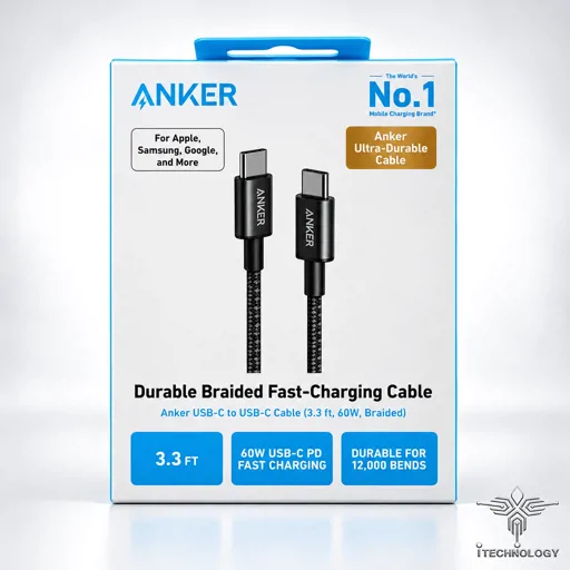 Anker Durable Braided T.C To T.C 60W Cable A8752H11 تصویر 3